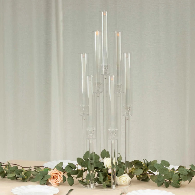 33" Round 7 Arm Acrylic Cluster Taper Candle Holder Candelabra - Clear CHDLR_CAND_030PLR_7_CLR