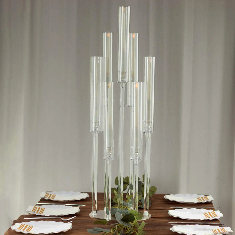33" Round 7 Arm Acrylic Cluster Taper Candle Holder Candelabra - Clear CHDLR_CAND_030PLR_7_CLR