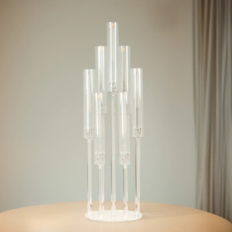 33" Round 7 Arm Acrylic Cluster Taper Candle Holder Candelabra - Clear CHDLR_CAND_030PLR_7_CLR
