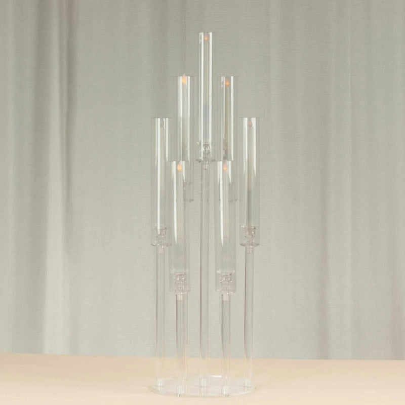 33" Round 7 Arm Acrylic Cluster Taper Candle Holder Candelabra - Clear CHDLR_CAND_030PLR_7_CLR