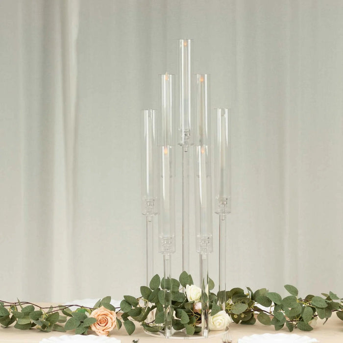 33" Round 7 Arm Acrylic Cluster Taper Candle Holder Candelabra - Clear CHDLR_CAND_030PLR_7_CLR