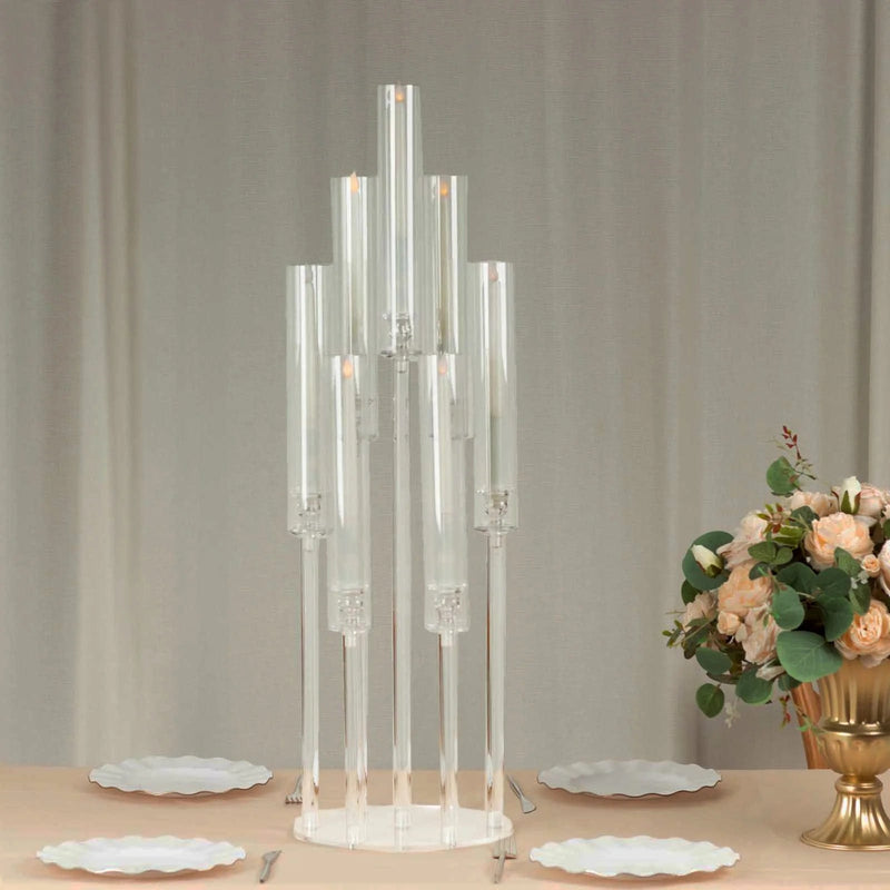 33" Round 7 Arm Acrylic Cluster Taper Candle Holder Candelabra - Clear CHDLR_CAND_030PLR_7_CLR