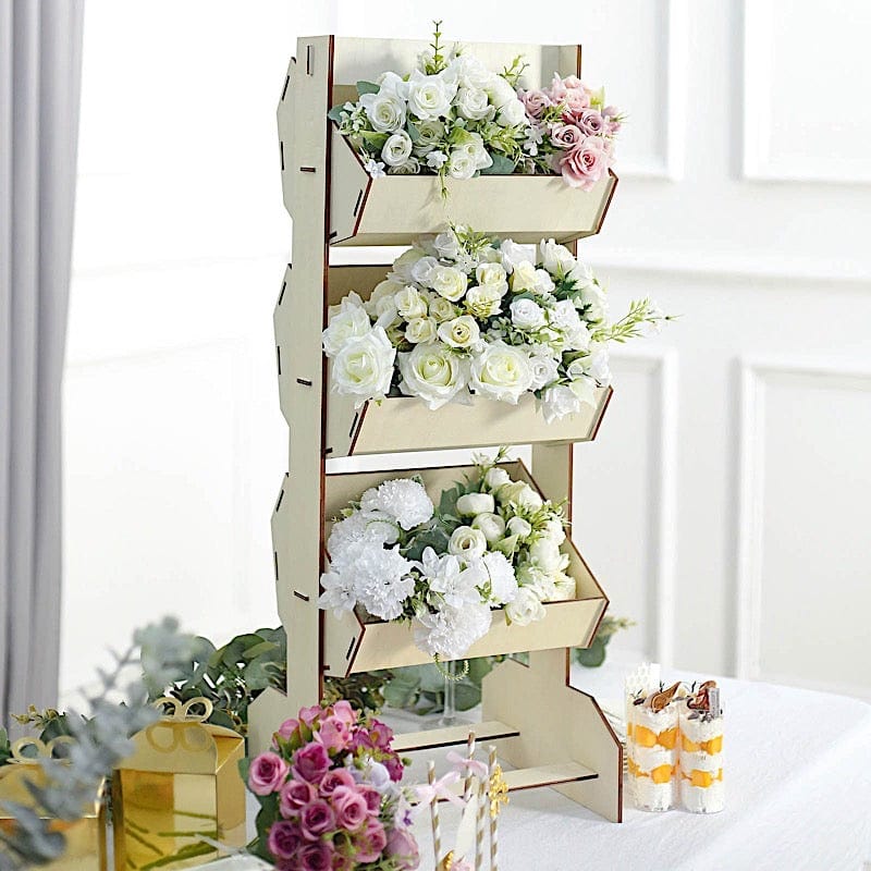 33" Stand 3 Tier Laser Cut Wood Cupcake Dessert Display Rack - Natural CAKE_WOD014_L_NAT