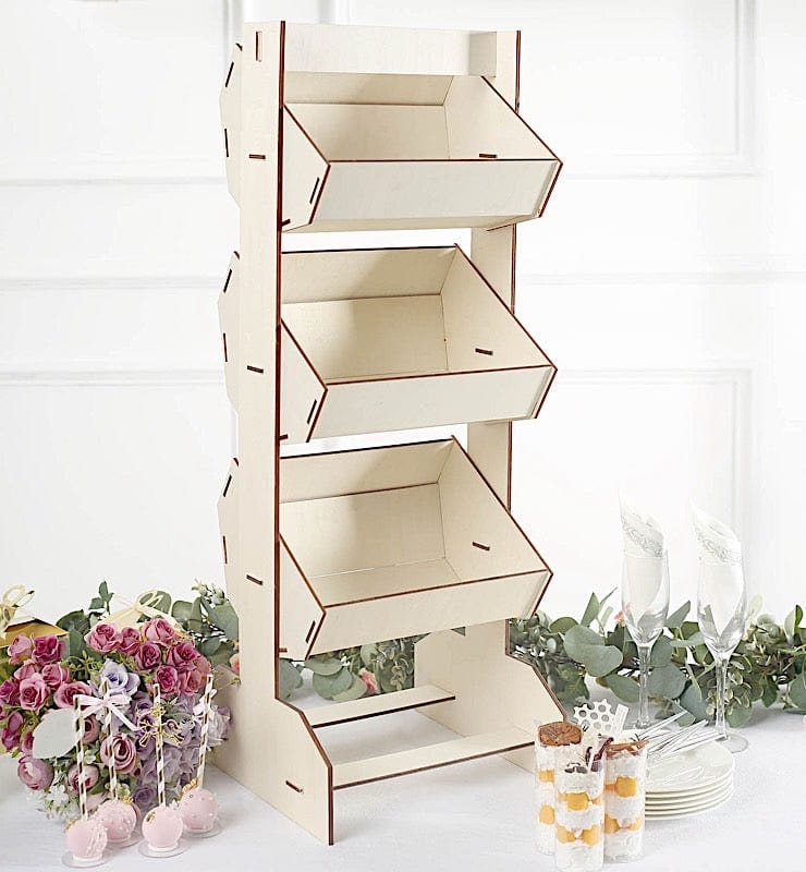 33" Stand 3 Tier Laser Cut Wood Cupcake Dessert Display Rack - Natural CAKE_WOD014_L_NAT