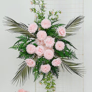 34" Silk Rose and Chrysanthemum Floral Swag with Palm Leaves and Greenery