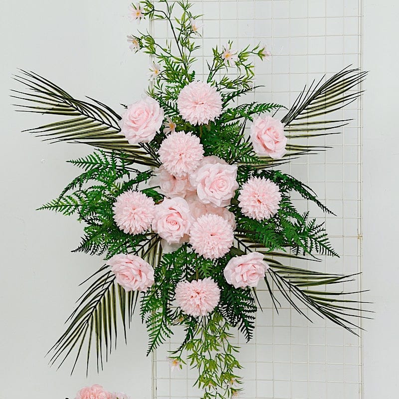 34" Silk Rose and Chrysanthemum Floral Swag with Palm Leaves and Greenery
