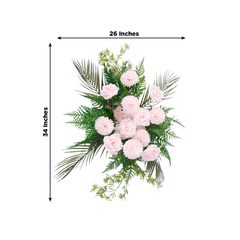 34" Silk Rose and Chrysanthemum Floral Swag with Palm Leaves and Greenery