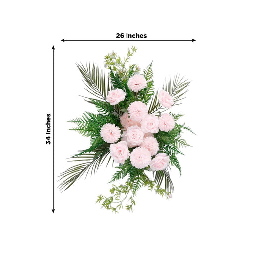 34" Silk Rose and Chrysanthemum Floral Swag with Palm Leaves and Greenery