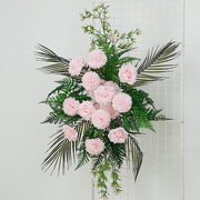 34" Silk Rose and Chrysanthemum Floral Swag with Palm Leaves and Greenery