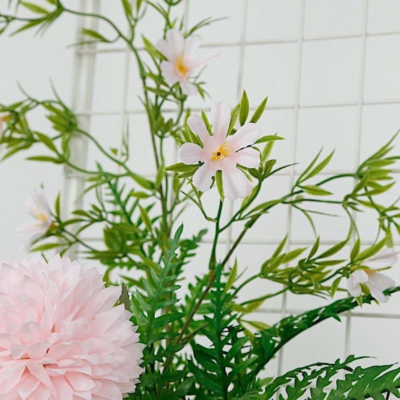 34" Silk Rose and Chrysanthemum Floral Swag with Palm Leaves and Greenery