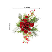 34" Silk Rose and Chrysanthemum Floral Swag with Palm Leaves and Greenery