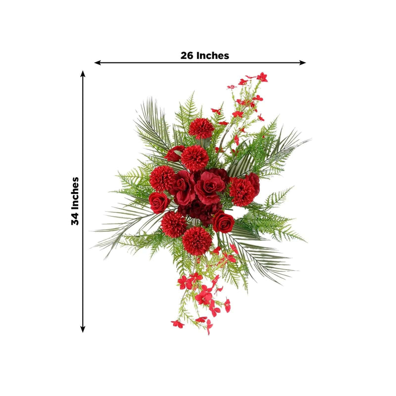 34" Silk Rose and Chrysanthemum Floral Swag with Palm Leaves and Greenery