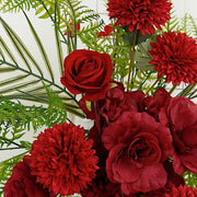 34" Silk Rose and Chrysanthemum Floral Swag with Palm Leaves and Greenery