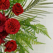 34" Silk Rose and Chrysanthemum Floral Swag with Palm Leaves and Greenery