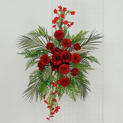 34" Silk Rose and Chrysanthemum Floral Swag with Palm Leaves and Greenery