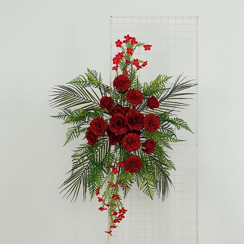 34" Silk Rose and Chrysanthemum Floral Swag with Palm Leaves and Greenery