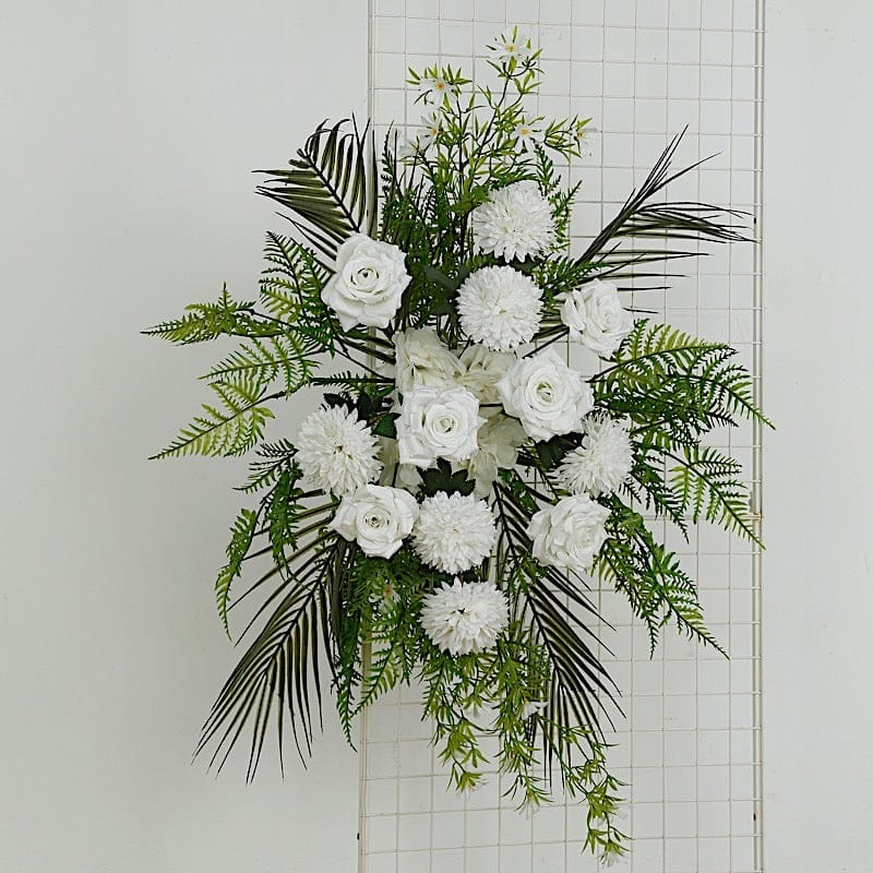 34" Silk Rose and Chrysanthemum Floral Swag with Palm Leaves and Greenery
