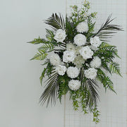 34" Silk Rose and Chrysanthemum Floral Swag with Palm Leaves and Greenery