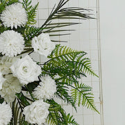 34" Silk Rose and Chrysanthemum Floral Swag with Palm Leaves and Greenery