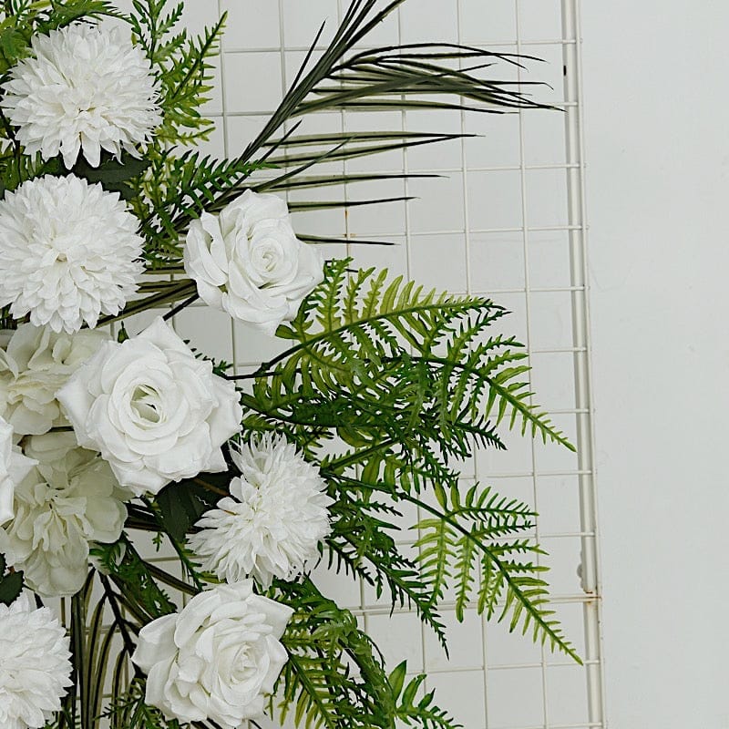 34" Silk Rose and Chrysanthemum Floral Swag with Palm Leaves and Greenery