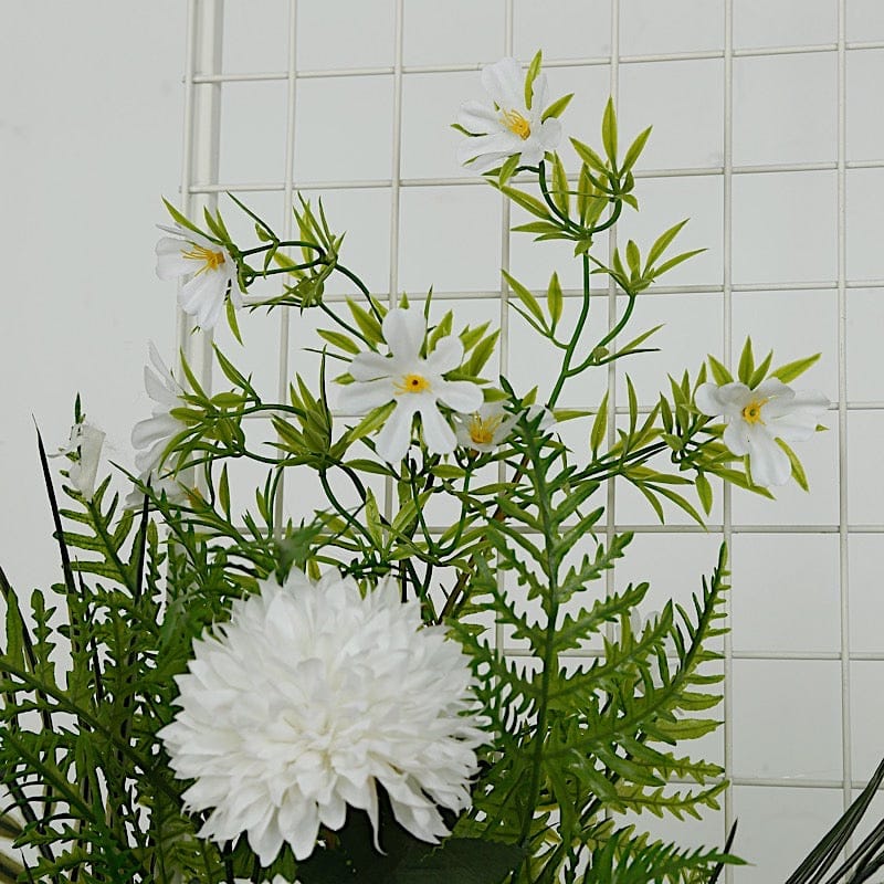 34" Silk Rose and Chrysanthemum Floral Swag with Palm Leaves and Greenery