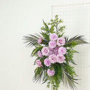 34" Silk Rose and Chrysanthemum Floral Swag with Palm Leaves and Greenery