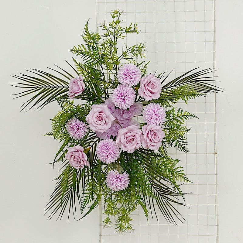 34" Silk Rose and Chrysanthemum Floral Swag with Palm Leaves and Greenery