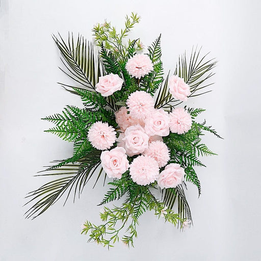 34" Silk Rose and Chrysanthemum Floral Swag with Palm Leaves and Greenery ARTI_ARCH02_046