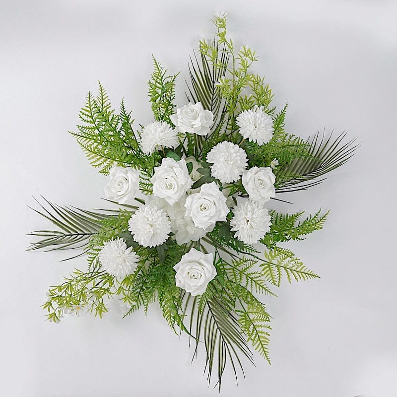 34" Silk Rose and Chrysanthemum Floral Swag with Palm Leaves and Greenery ARTI_ARCH02_IVR