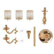 34" tall 3-Arm Metal Candle Holder with Crystal Pendant Glass Shades - Gold CHDLR_CAND_042_3H_GOLD