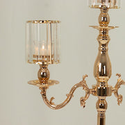 34" tall 3-Arm Metal Candle Holder with Crystal Pendant Glass Shades - Gold CHDLR_CAND_042_3H_GOLD