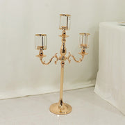 34" tall 3-Arm Metal Candle Holder with Crystal Pendant Glass Shades - Gold CHDLR_CAND_042_3H_GOLD