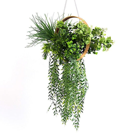 38" Artificial Greenery with Metal Hanging Hoop - Green and Gold ARTI_GRN_HANG04_12