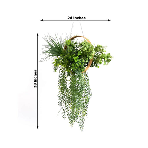 38" Artificial Greenery with Metal Hanging Hoop - Green and Gold ARTI_GRN_HANG04_12