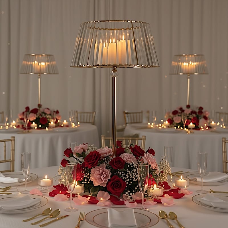 38" Crystal Pendant Candle Holders with Classic Empire Lamp Shade Style - Gold and Clear CHDLR_CAND_036_38_GOLD