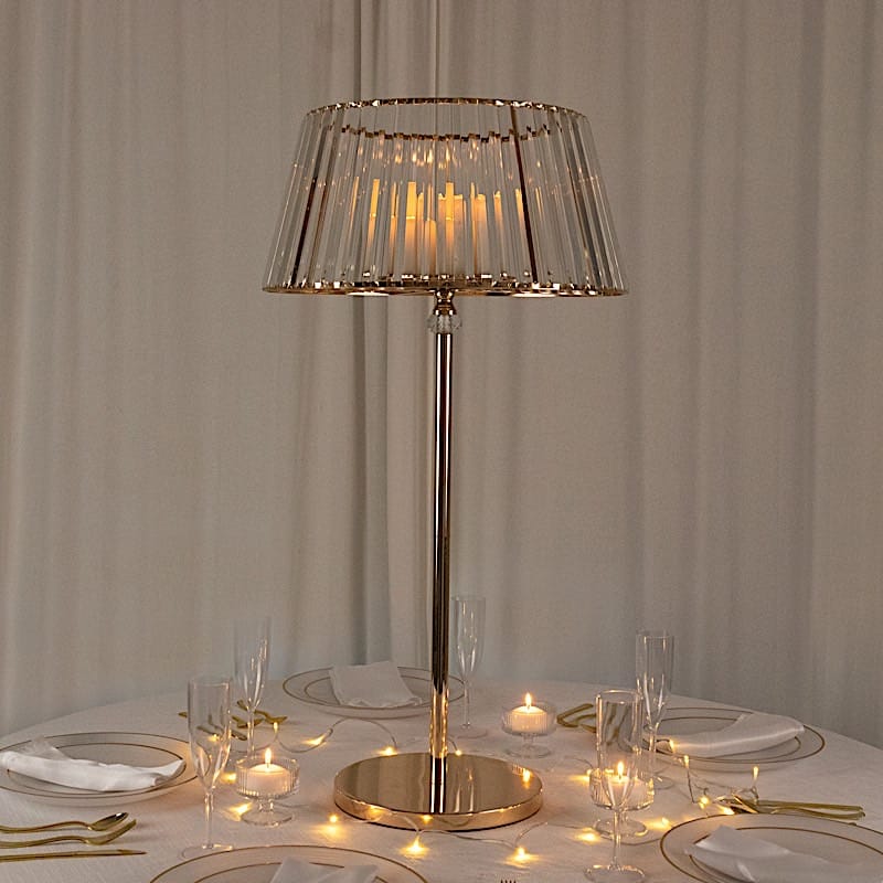 38" Crystal Pendant Candle Holders with Classic Empire Lamp Shade Style - Gold and Clear CHDLR_CAND_036_38_GOLD