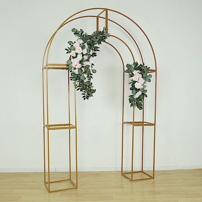 3D Metal Wedding Arch Backdrop Stand with Round Top - Gold IRON_STND18_3D_GOLD