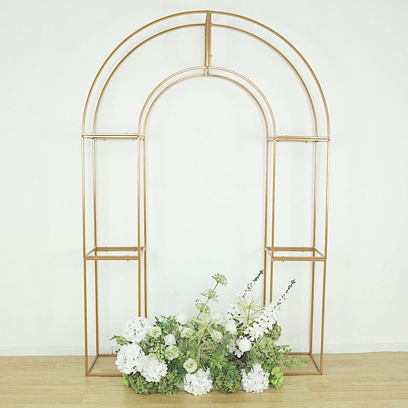3D Metal Wedding Arch Backdrop Stand with Round Top - Gold IRON_STND18_3D_GOLD