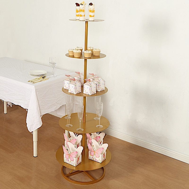 4.5 ft 5 Tier Round Gold Metal Champagne Tower Stand DISP_STND_MET02_5_GOLD