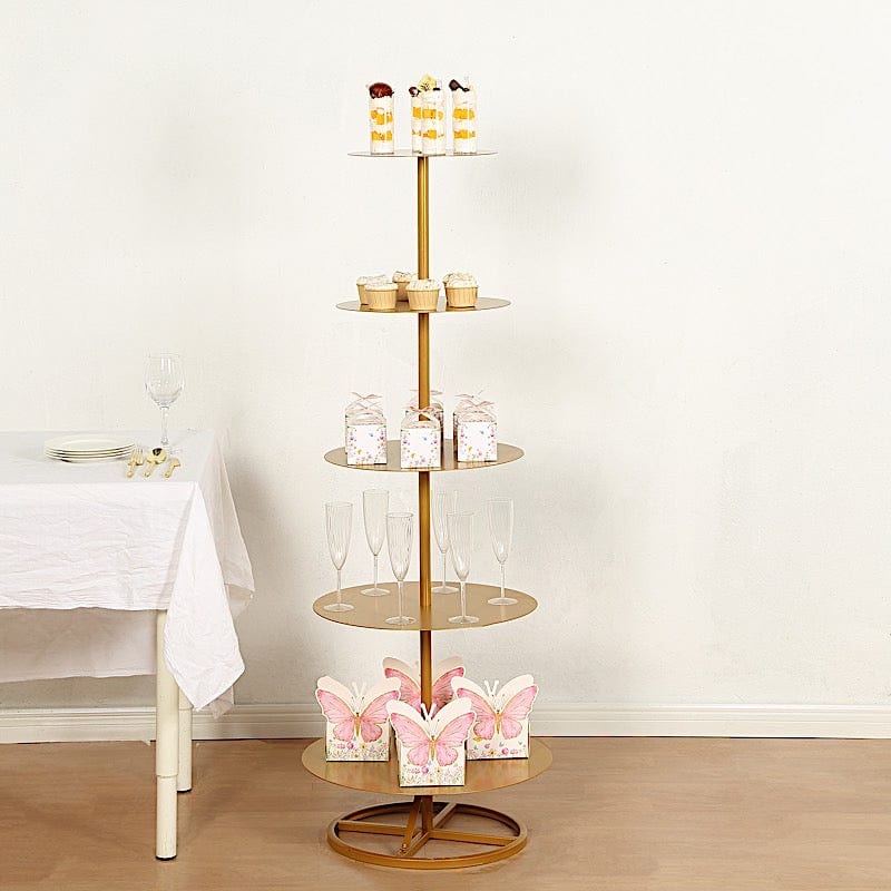 4.5 ft 5 Tier Round Gold Metal Champagne Tower Stand DISP_STND_MET02_5_GOLD