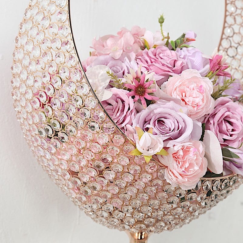 4.5 ft Crystal Beaded Metal Candle Holder Stand in Half Moon Basket Design - Gold CHDLR_FLORSTND01_54_GOLD