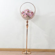 4.5 ft Crystal Beaded Metal Candle Holder Stand in Half Moon Basket Design - Gold CHDLR_FLORSTND01_54_GOLD