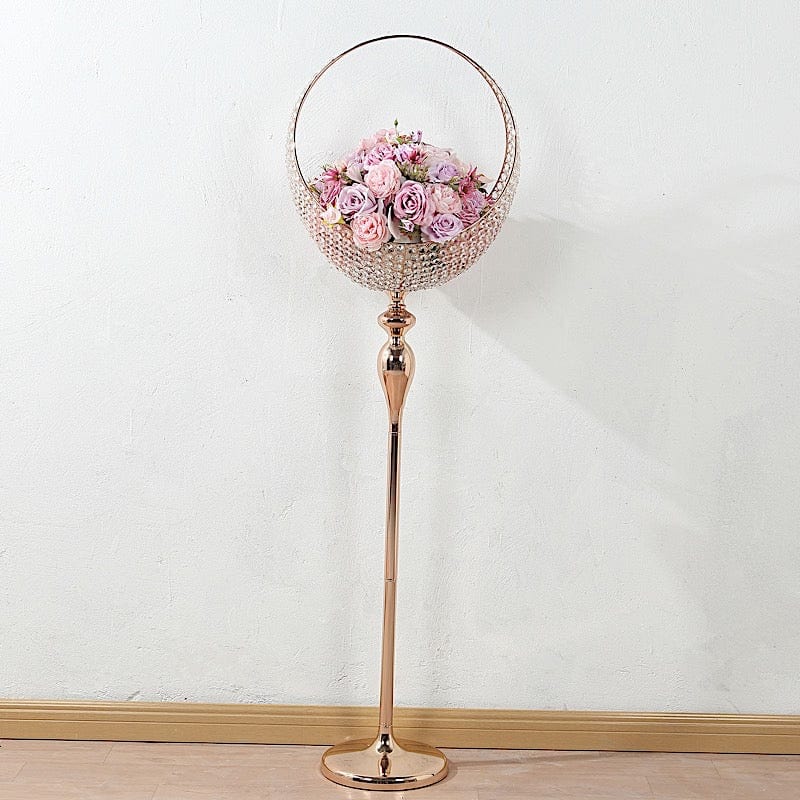4.5 ft Crystal Beaded Metal Candle Holder Stand in Half Moon Basket Design - Gold CHDLR_FLORSTND01_54_GOLD