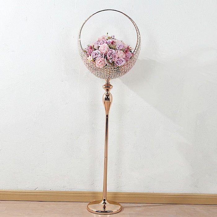 4.5 ft Crystal Beaded Metal Candle Holder Stand in Half Moon Basket Design - Gold CHDLR_FLORSTND01_54_GOLD