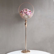4.5 ft Crystal Beaded Metal Candle Holder Stand in Half Moon Basket Design - Gold CHDLR_FLORSTND01_54_GOLD