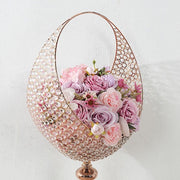 4.5 ft Crystal Beaded Metal Candle Holder Stand in Half Moon Basket Design - Gold CHDLR_FLORSTND01_54_GOLD