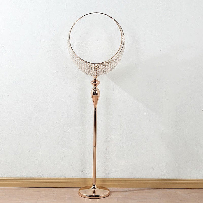 4.5 ft Crystal Beaded Metal Candle Holder Stand in Half Moon Basket Design - Gold CHDLR_FLORSTND01_54_GOLD