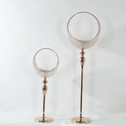 4.5 ft Crystal Beaded Metal Candle Holder Stand in Half Moon Basket Design - Gold CHDLR_FLORSTND01_54_GOLD