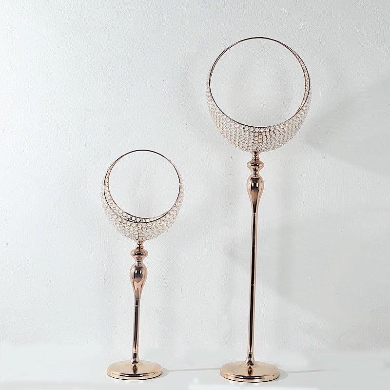 4.5 ft Crystal Beaded Metal Candle Holder Stand in Half Moon Basket Design - Gold CHDLR_FLORSTND01_54_GOLD