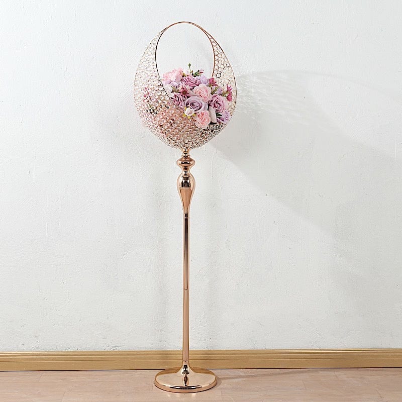 4.5 ft Crystal Beaded Metal Candle Holder Stand in Half Moon Basket Design - Gold CHDLR_FLORSTND01_54_GOLD